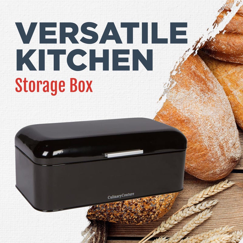 Culinary Couture Extra Large Black Bread Box for Kitchen Countertop - Holds 2 Loaves - 16.5" x 9" x 6.5" - Stainless Steel Vintage Bread Boxes for Kitchen Counters - Image 4