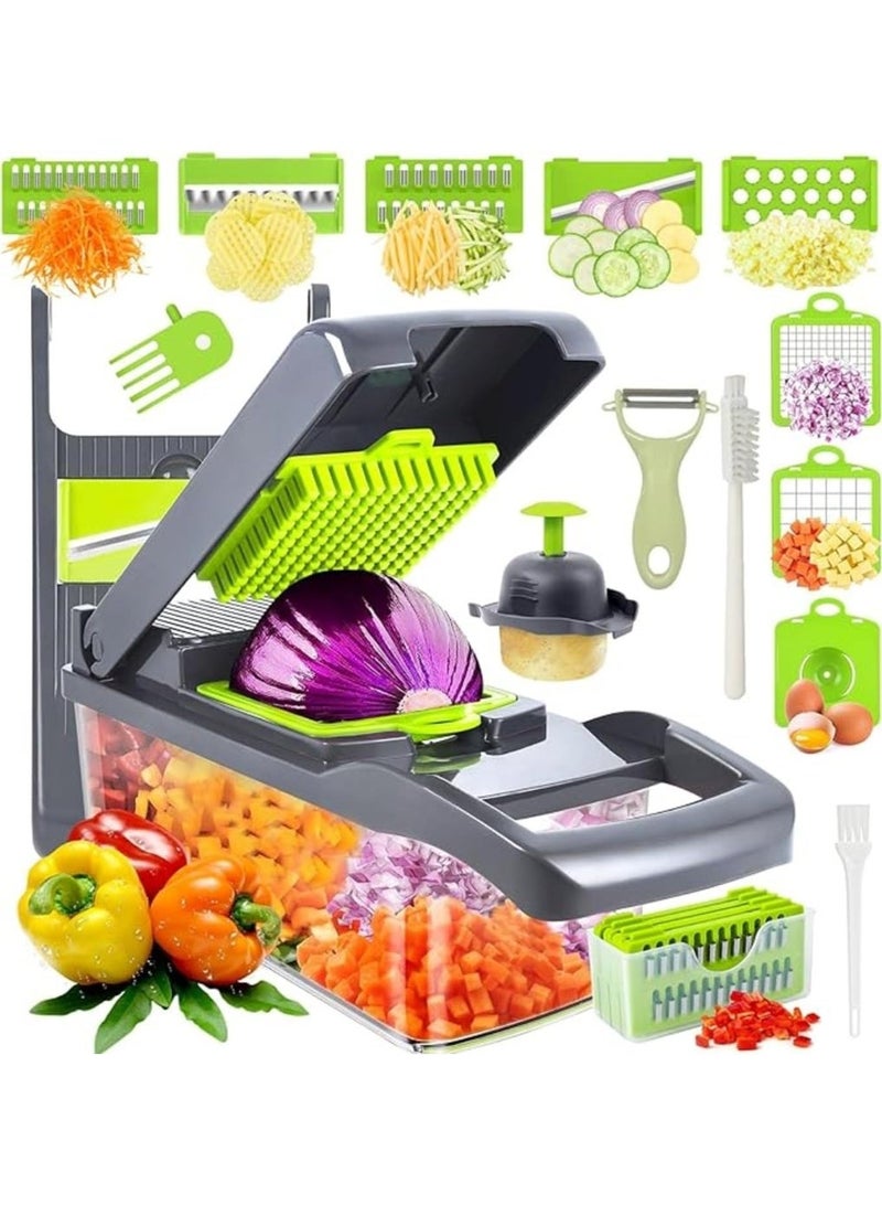 UBEdge 16-in-1 Vegetable Cutter & Chopper – Multifunction Kitchen Slicer Dicer with 8 Blades, Food Chopper with Container for Onion, Garlic & Vegetables - Image 1