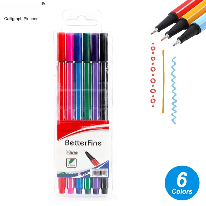 Fine Liner Drawing Pens: 6 Vibrant Colors 0.4mm Fine Point - Smooth Ink Ergonomic Hexagonal Grip for Artists, Students, Professionals, Journaling, Detailed Sketching - Image 5