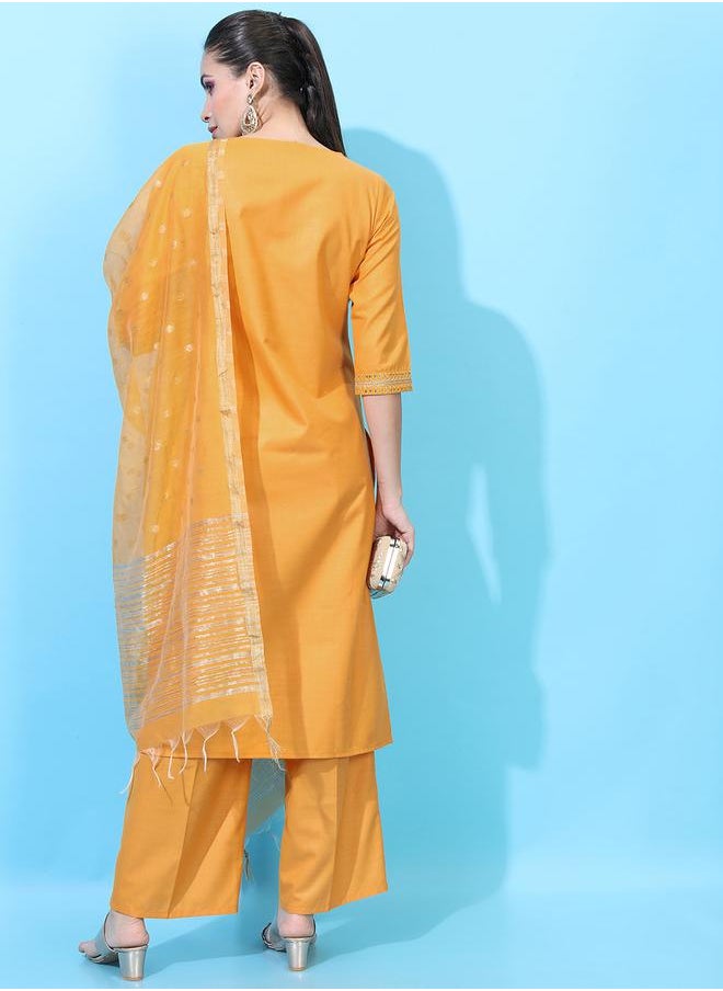 Vishudh Women Yellow Embroidered Kurta Set by Styli  - Image 3
