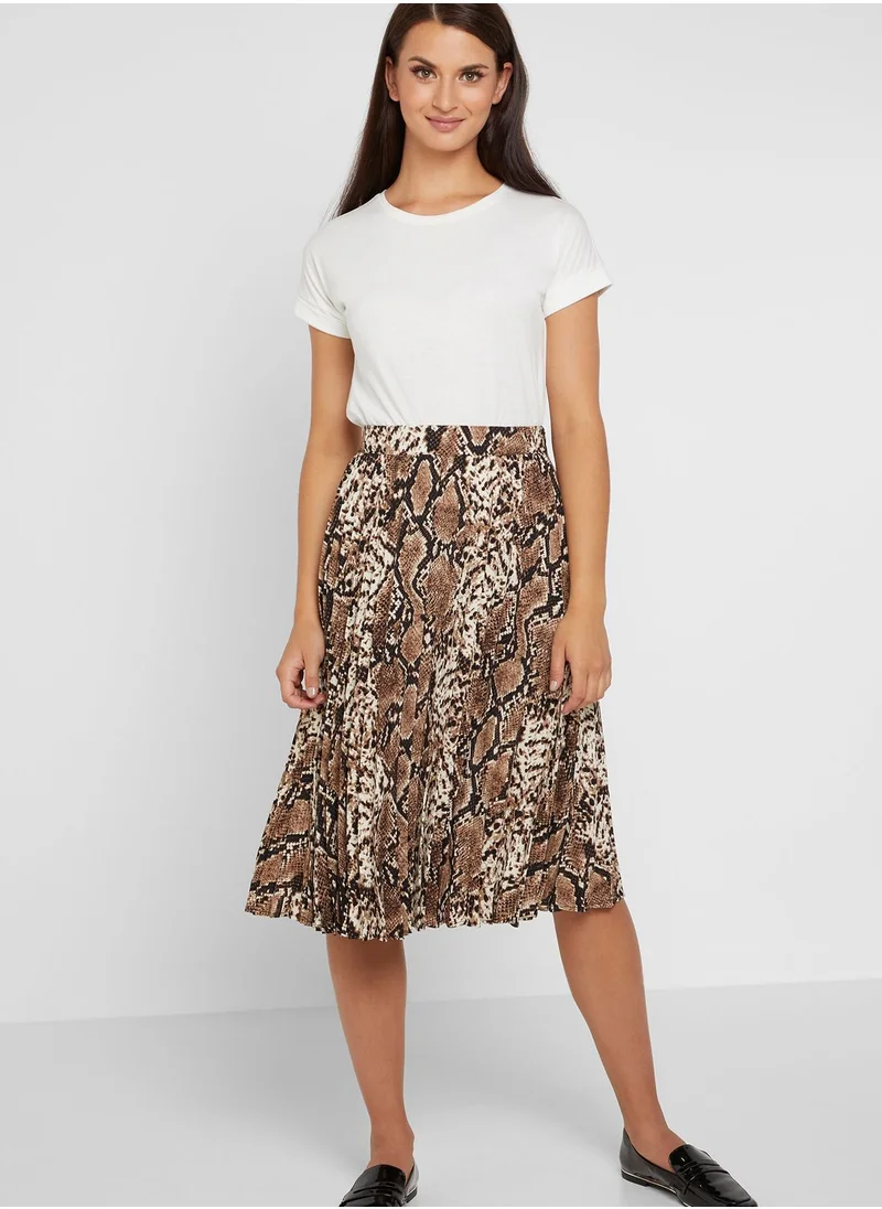 ELLA Snake Print Pleated Midi Skirt