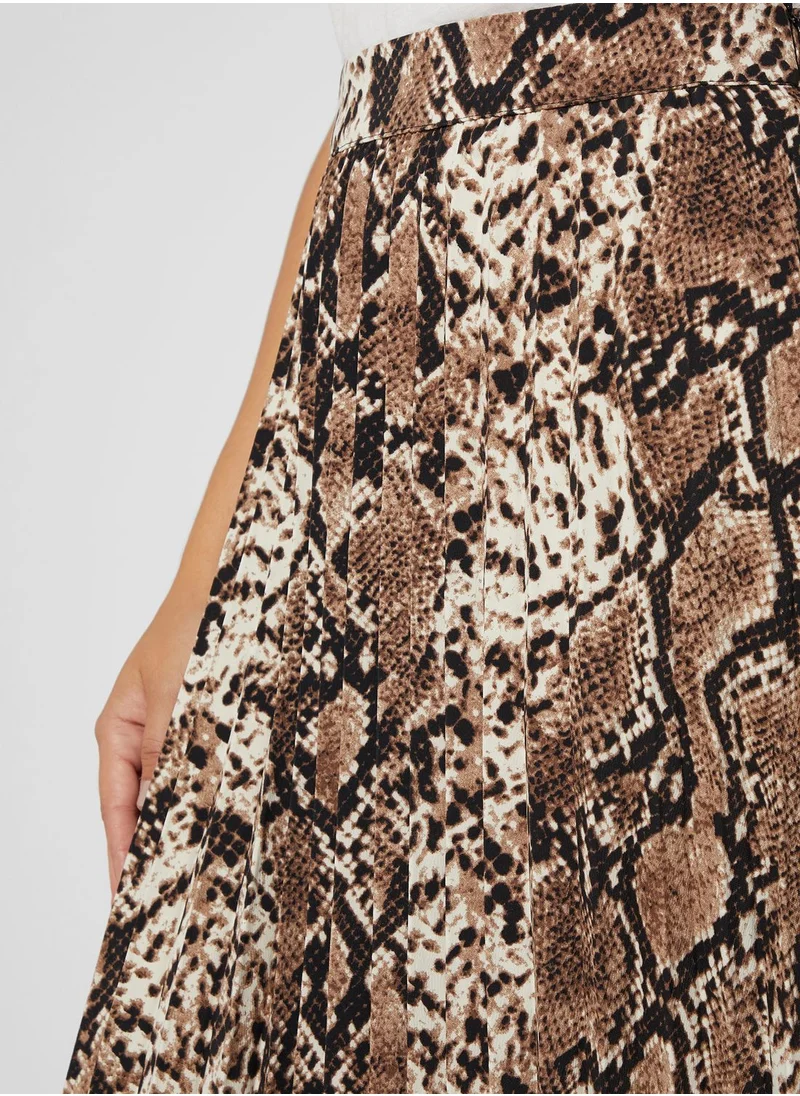 ELLA Snake Print Pleated Midi Skirt