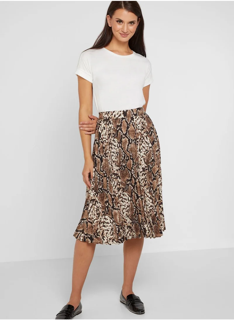 ELLA Snake Print Pleated Midi Skirt