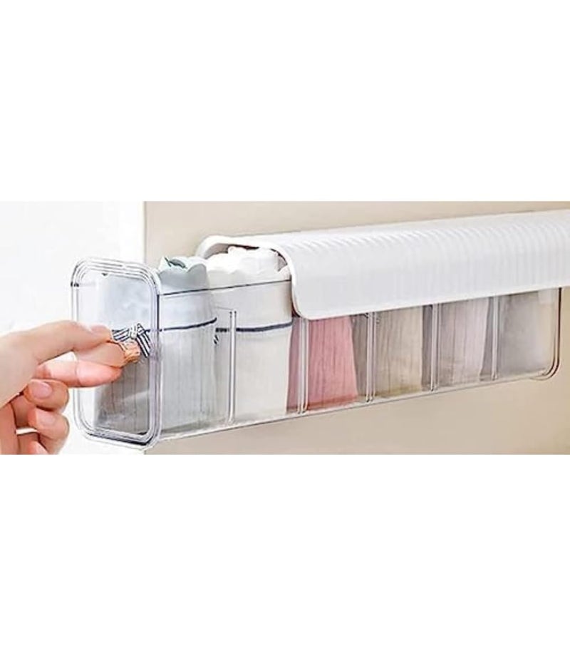 5 Slot Scoks Rack Wall Mounted Socks Storage Box 6 Cell New Clear Transparent Storage Box MultiFunctional Plastic Storage Rack for Clothes Socks Ties Data Cable Pack of 2  - Image 2