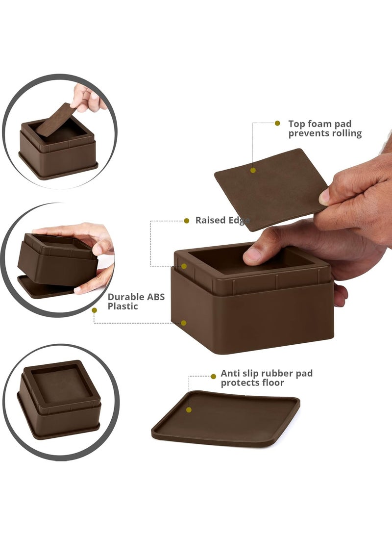 Utopia Bedding Pack of 8 Bed Risers 2 Inch - Furniture Risers with Durable Plastic, Anti Slip Foam & Rubber Pad - Stackable Bed Risers Heavy Duty for Sofa, Bed, Table, Couch & Chair (Brown) - Image 4