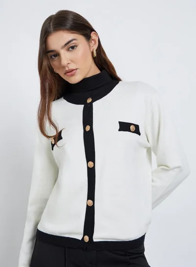 Styli Styli Off White Regular Fit Cardigan with Contrast Trim