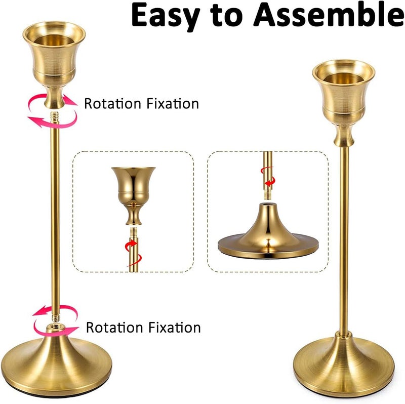 Elegant Gold Vintage Brass Metal Taper Tall Candle Stick Holder Set of 3 - Image 4