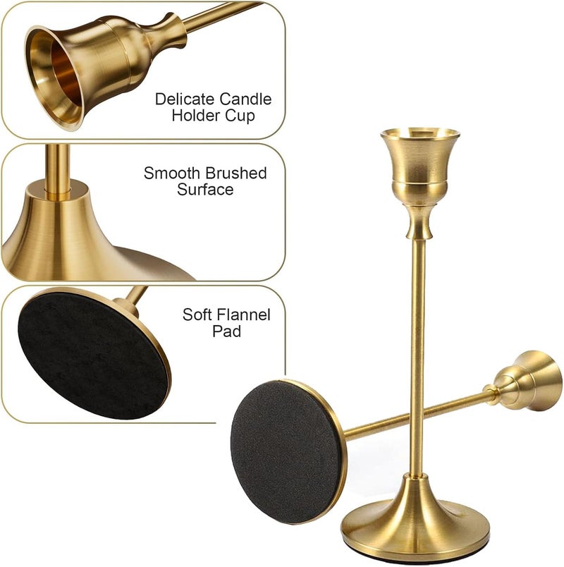 Elegant Gold Vintage Brass Metal Taper Tall Candle Stick Holder Set of 3 - Image 3