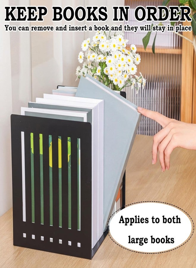 YooNotee 4 Pcs 10 Inch Heavy Duty Bookends Non-Skid Base Large Heavy Duty Book Ends Stopper for Office Books Vinyl Records Shelves Binders (Black) - Image 4