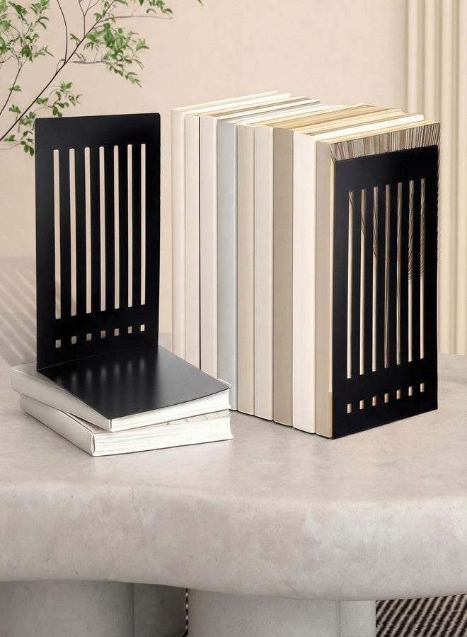 YooNotee 4 Pcs 10 Inch Heavy Duty Bookends Non-Skid Base Large Heavy Duty Book Ends Stopper for Office Books Vinyl Records Shelves Binders (Black) - Image 3