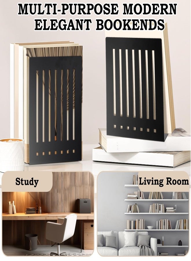 YooNotee 4 Pcs 10 Inch Heavy Duty Bookends Non-Skid Base Large Heavy Duty Book Ends Stopper for Office Books Vinyl Records Shelves Binders (Black) - Image 5