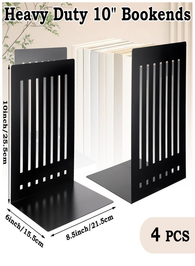 YooNotee 4 Pcs 10 Inch Heavy Duty Bookends Non-Skid Base Large Heavy Duty Book Ends Stopper for Office Books Vinyl Records Shelves Binders (Black) - Image 2