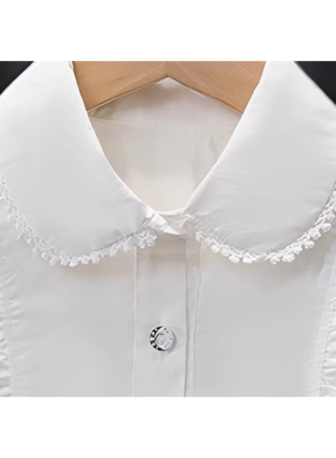 LUOBOBEIBEI Carrot Beibei Children's White Long Sleeve Shirt Spring And Autumn Performance Lace Girls Student Uniform Girl's Shirt White 120 - Image 5