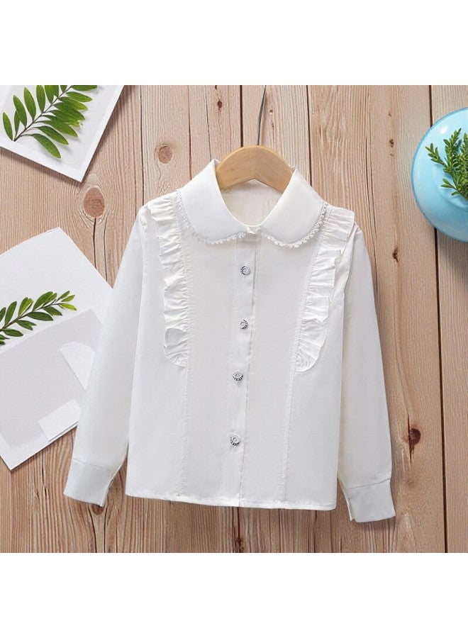 LUOBOBEIBEI Carrot Beibei Children's White Long Sleeve Shirt Spring And Autumn Performance Lace Girls Student Uniform Girl's Shirt White 120 - Image 4