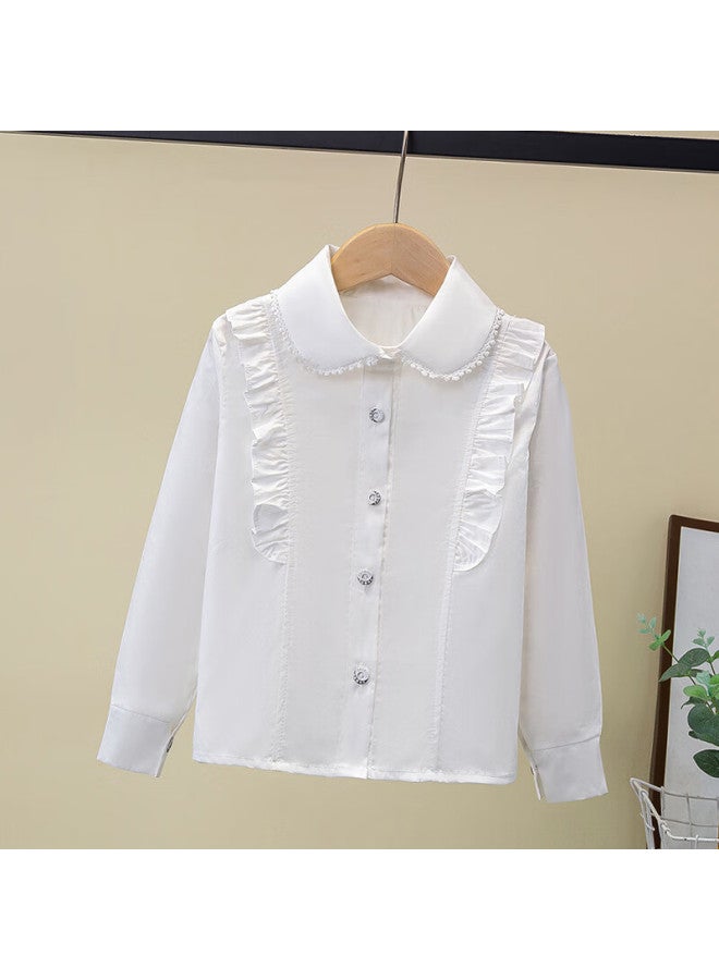 LUOBOBEIBEI Carrot Beibei Children's White Long Sleeve Shirt Spring And Autumn Performance Lace Girls Student Uniform Girl's Shirt White 120 - Image 2
