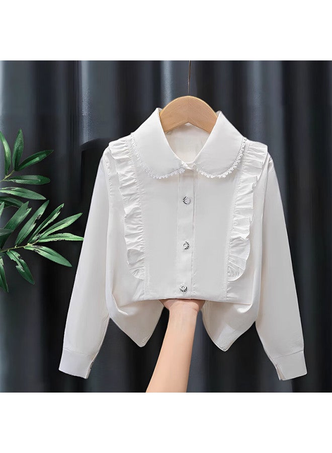 LUOBOBEIBEI Carrot Beibei Children's White Long Sleeve Shirt Spring And Autumn Performance Lace Girls Student Uniform Girl's Shirt White 120 - Image 1