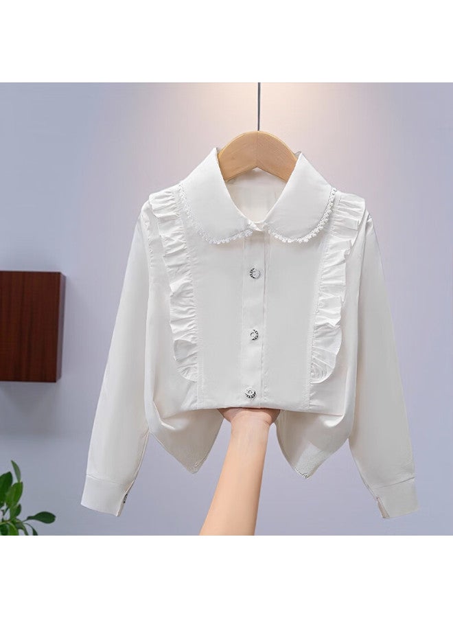 LUOBOBEIBEI Carrot Beibei Children's White Long Sleeve Shirt Spring And Autumn Performance Lace Girls Student Uniform Girl's Shirt White 120 - Image 3