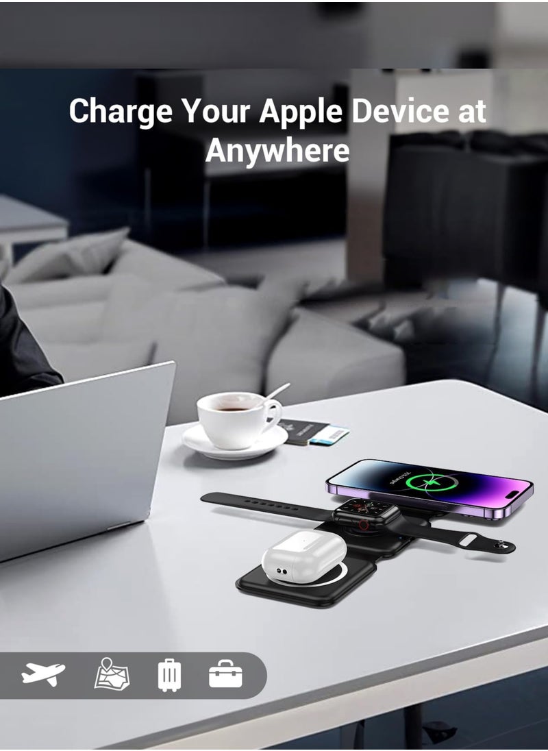 Generic - 3-in-1 Foldable Wireless Charger – 15W Fast Magnetic Charging Station for iPhone 16/15/14/13/12/11, Apple Watch 8-2 SE, AirPods 3/2/Pro & Samsung Phones | Portable Travel Charging Pad (Black) - Image 1