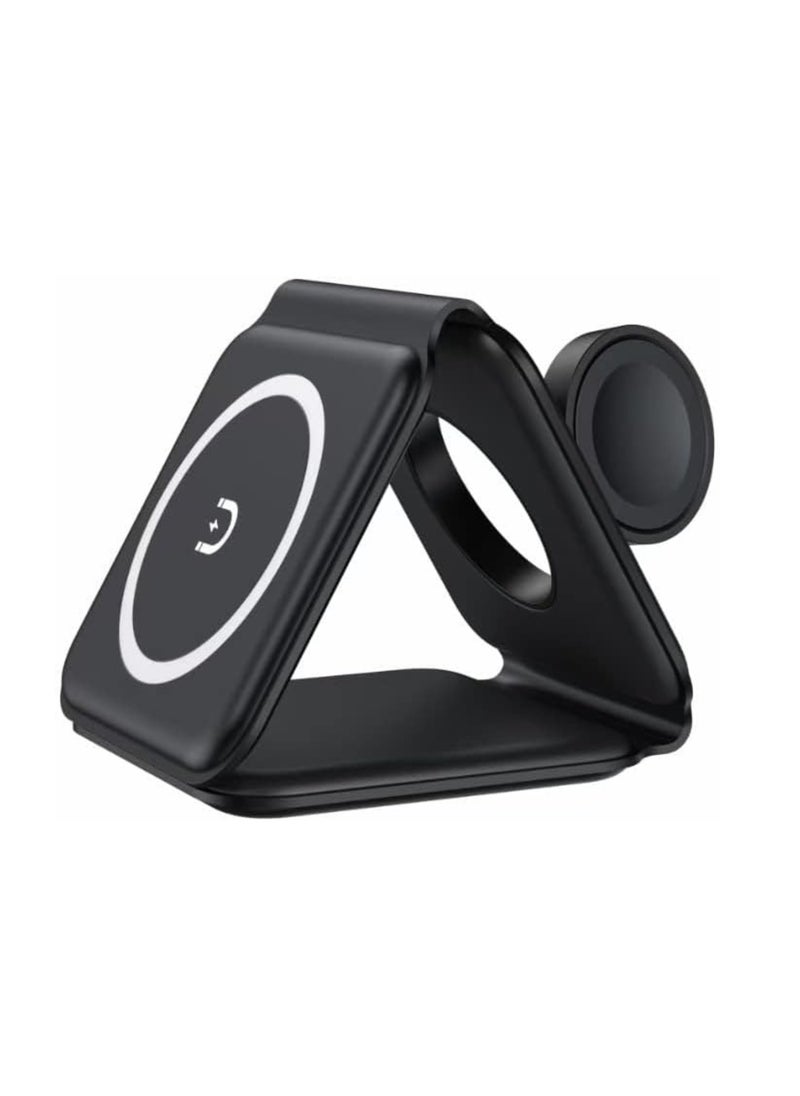 Generic - 3-in-1 Foldable Wireless Charger – 15W Fast Magnetic Charging Station for iPhone 16/15/14/13/12/11, Apple Watch 8-2 SE, AirPods 3/2/Pro & Samsung Phones | Portable Travel Charging Pad (Black) - Image 1