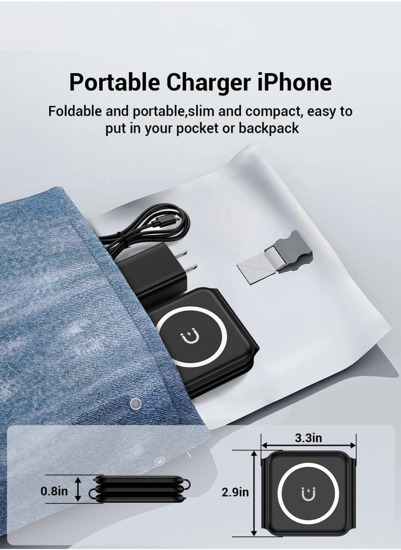 Generic - 3-in-1 Foldable Wireless Charger – 15W Fast Magnetic Charging Station for iPhone 16/15/14/13/12/11, Apple Watch 8-2 SE, AirPods 3/2/Pro & Samsung Phones | Portable Travel Charging Pad (Black) - Image 1
