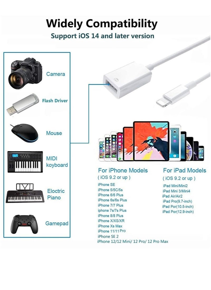 USB Camera Adapter, USB 3.0 OTG Cable for iPhone/iPad to Connect Card Reader, USB Flash Drive, U Disk, Keyboard, Mouse, Hubs, MIDI, Plug & Play  - Image 5