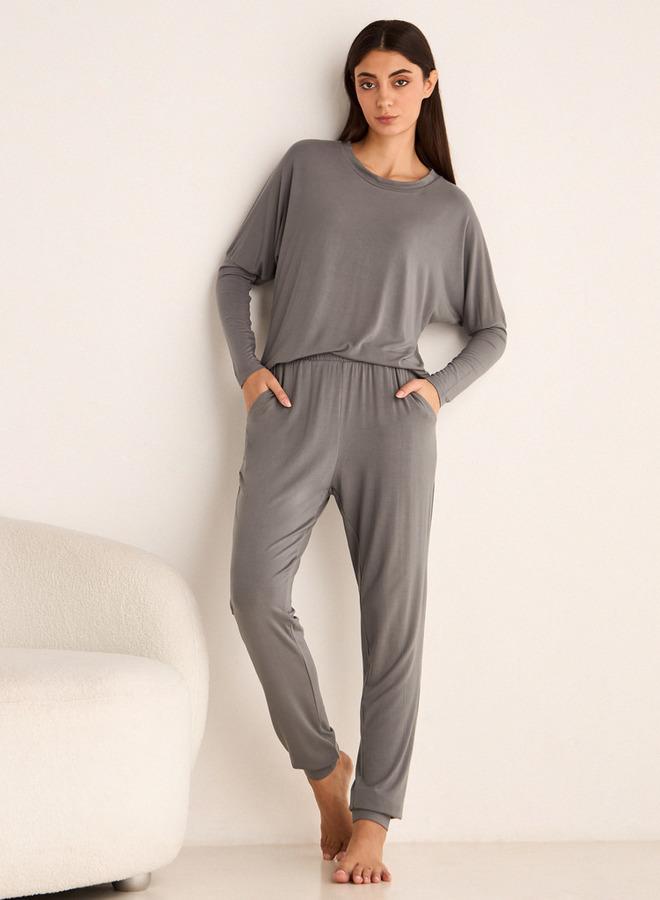 Aadaraya Drop Shoulder Long Sleeve T-shirt and Elasticated Joggers Set - Image 1