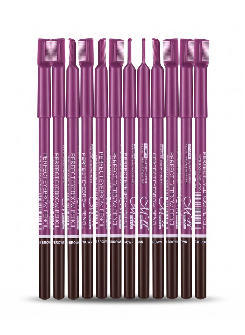 MN Menow Perfect Eyebrow Pencil Brown with Comb waterproof & Longlasting, 12 Pcs Package - Image 3