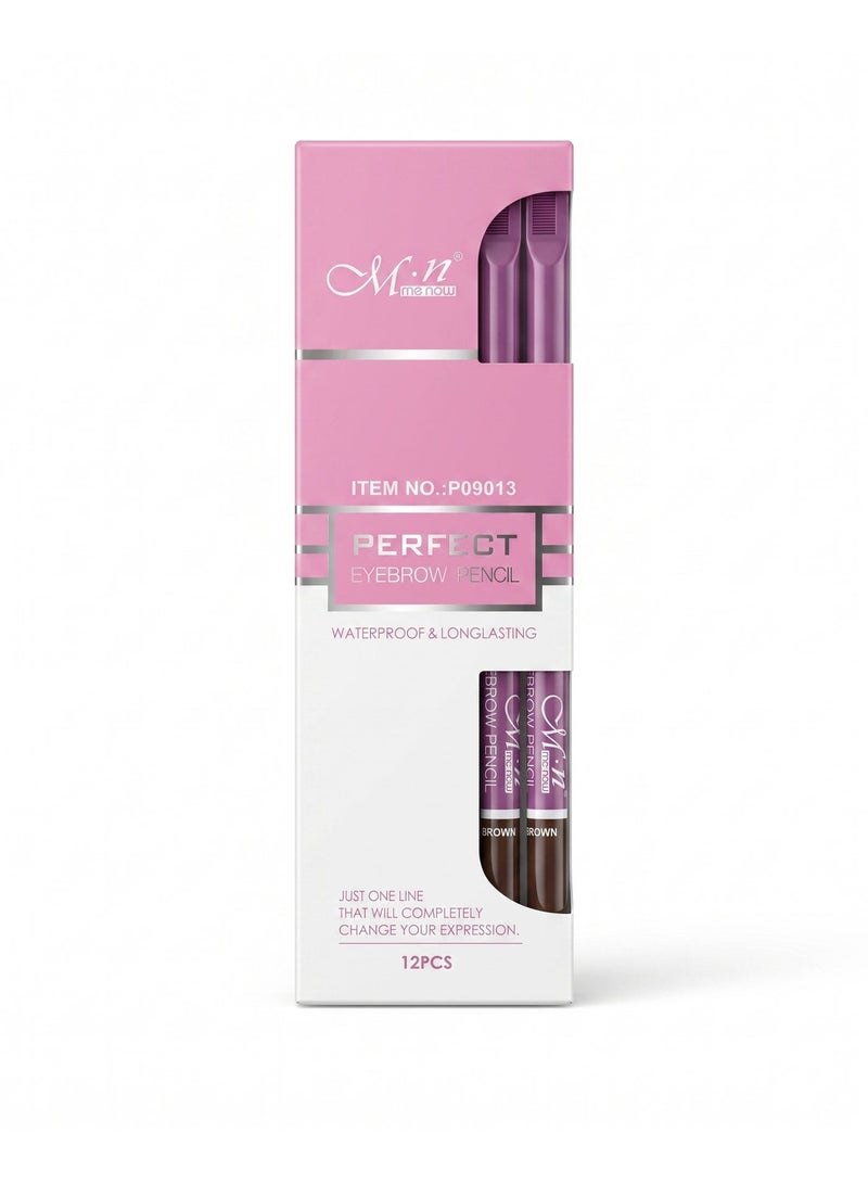 MN Menow Perfect Eyebrow Pencil Brown with Comb waterproof & Longlasting, 12 Pcs Package - Image 2