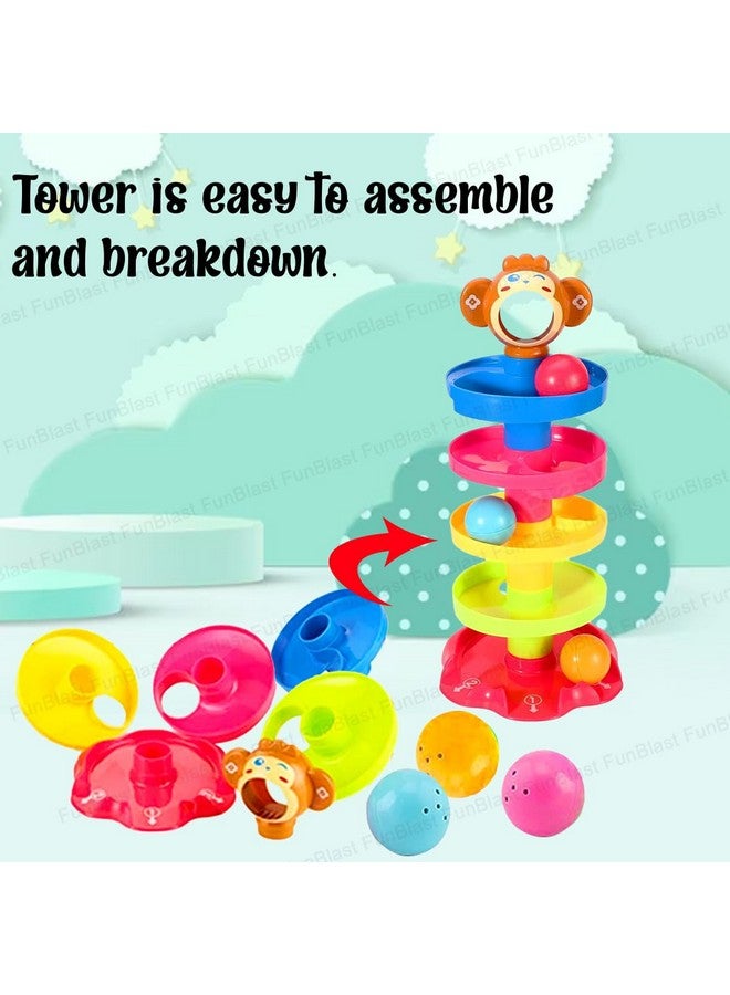 فنبلاست برج الدوران FunBlast Roll Swirling للألعاب التعليمية للأطفال والصغار | مجموعة ألعاب Stack, Drop and Go Ball Ramp تتضمن 3 كرات نشاط دوارة - متعددة الألوان - Image 1
