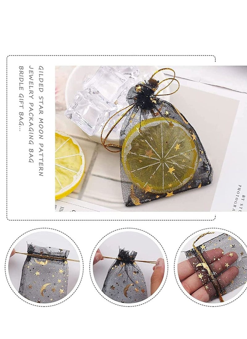 Generic - Organza Jewelry Candy Bags, 100 Pieces Sheer Black Favor Gift Pouch With Gold Line Drawstring, Moon, and Stars Baby Shower for Wedding Party Valentine's Day - Image 1