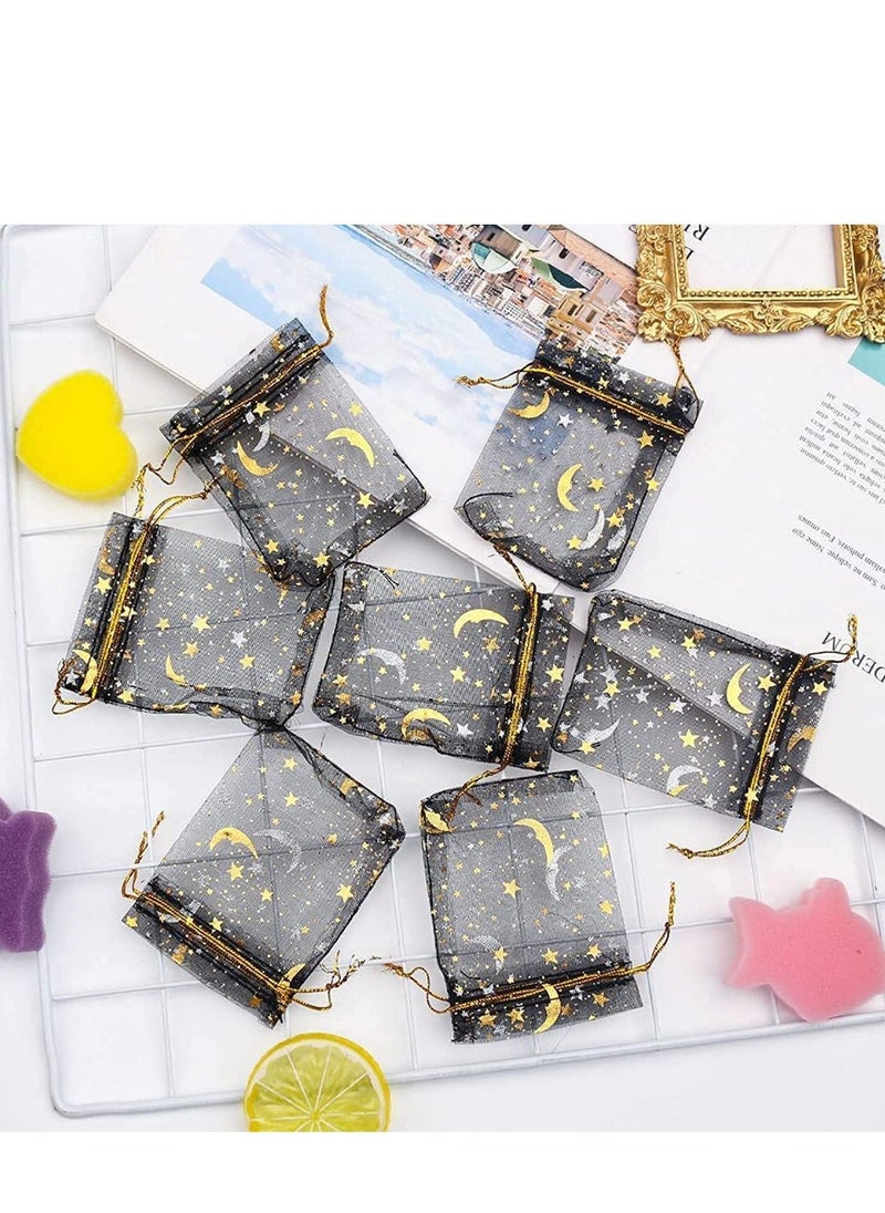Generic - Organza Jewelry Candy Bags, 100 Pieces Sheer Black Favor Gift Pouch With Gold Line Drawstring, Moon, and Stars Baby Shower for Wedding Party Valentine's Day - Image 1