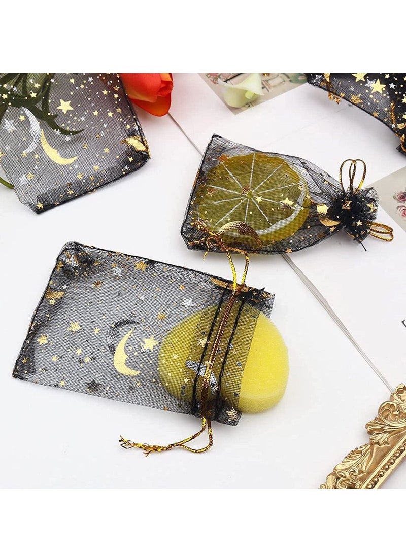 Generic - Organza Jewelry Candy Bags, 100 Pieces Sheer Black Favor Gift Pouch With Gold Line Drawstring, Moon, and Stars Baby Shower for Wedding Party Valentine's Day - Image 1