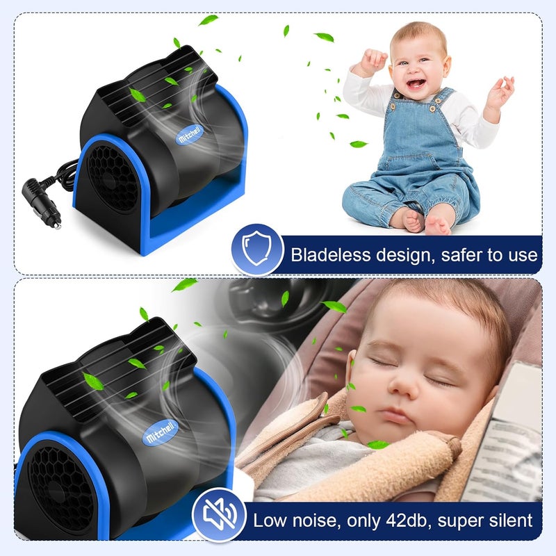 Tujoe 2 Pcs 12v Car Fan Car Vehicle Electric Cooling Fan with Cigarette Light Plug Mini Adjustable Speed Silent Air Cooler Portable Cold Air Fans for Cars Auto Suv Truck Cart Rv Atv - Image 5