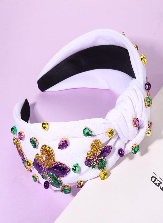 سيالكسهيني طوق رأس على شكل تاج زهرة الزنبق للنساء من ماردي غرا - عقدة علوية مرصعة باللؤلؤ وأحجار الراين الأرجوانية - إكسسوارات الكرنفال وهدايا حفلات العرض (زهرة الزنبق 2 - أبيض) - Image 4