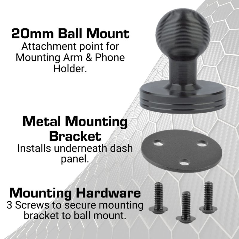 Bulletpoint Dash Mount Cell Phone Holder Jeep Compatible Wrangler (2007-2010 JK and 1997-2006 TJ) with 20mm Ball Mount for iPhone and Android Smartphone â€“ Features Heavy Duty Carbon Fiber Kevlar Arm - Image 4