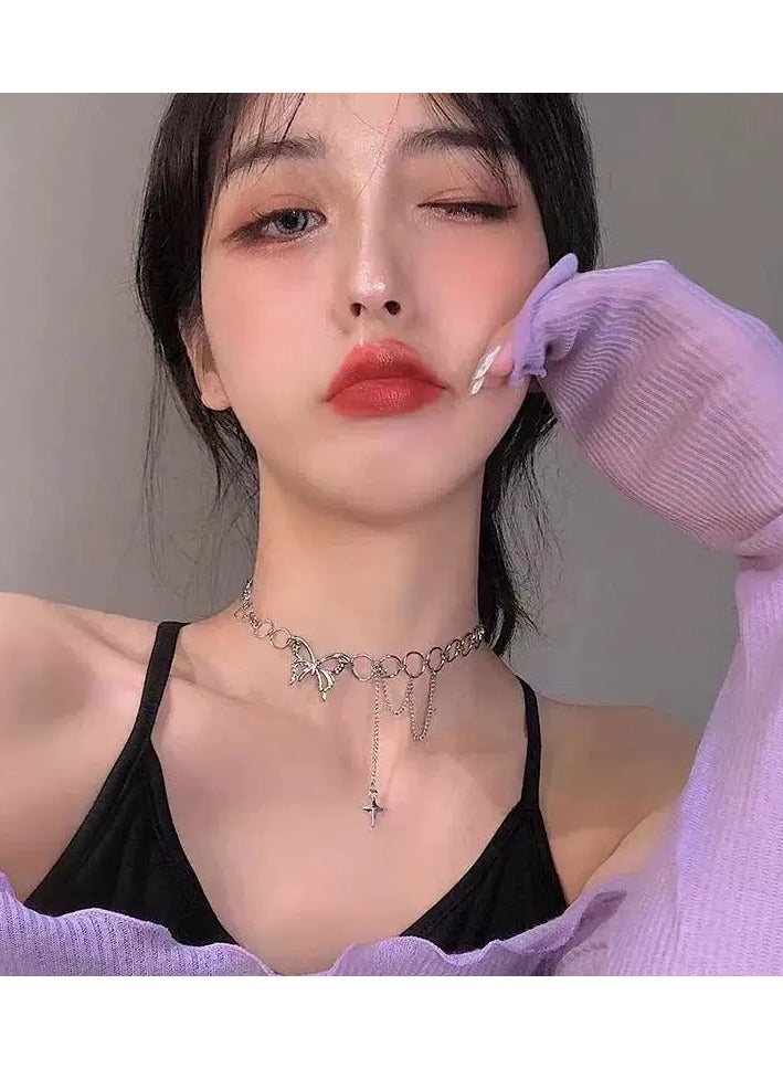 Goolsky قلادة تشوكر على شكل فراشة - أسلوب بارد بسيط، مجوهرات عصرية مستوحاة من إنستغرام للنساء، فولاذ تيتانيوم غير متلاشي، للارتداء اليومي/الحفلات/الملابس العادية - Image 2