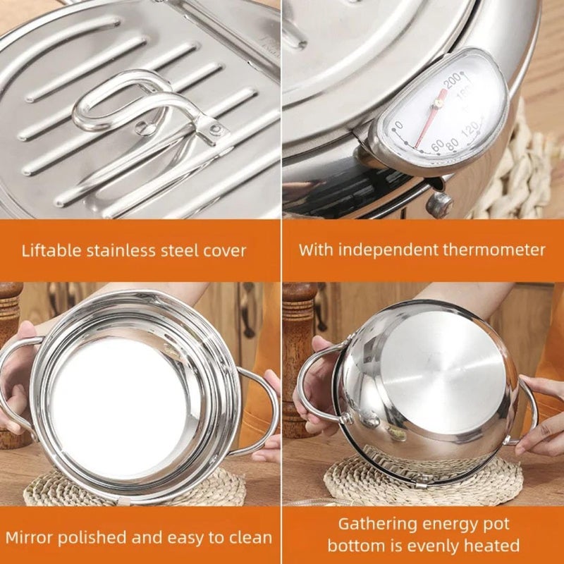 Stainless Steel Deep Fryer Pot with Thermometer, 2.2L - Image 3