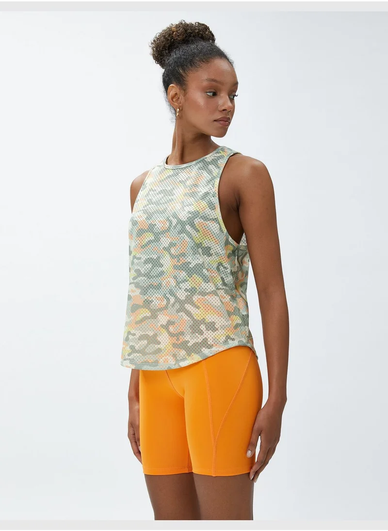 كوتون Camouflage Patterned Halter Neck Mesh Looking Top