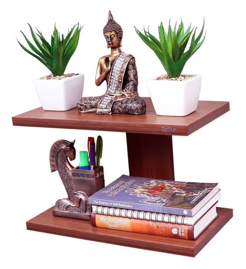 Captiver Aai Engineered Wood Wall Mounted Books Shelf Stand Racks Tier 2 Teak Finish Office Furniture Living Room Wooden Self