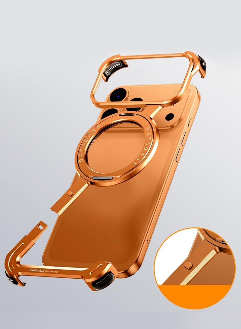 CATANES Magnetic Case Cover for iPhone 17 Pro - 360° Rotation Kickstand Aluminum Metal Frameless Design Protective Shock Grade Shell - Cosmic Orange - Image 4