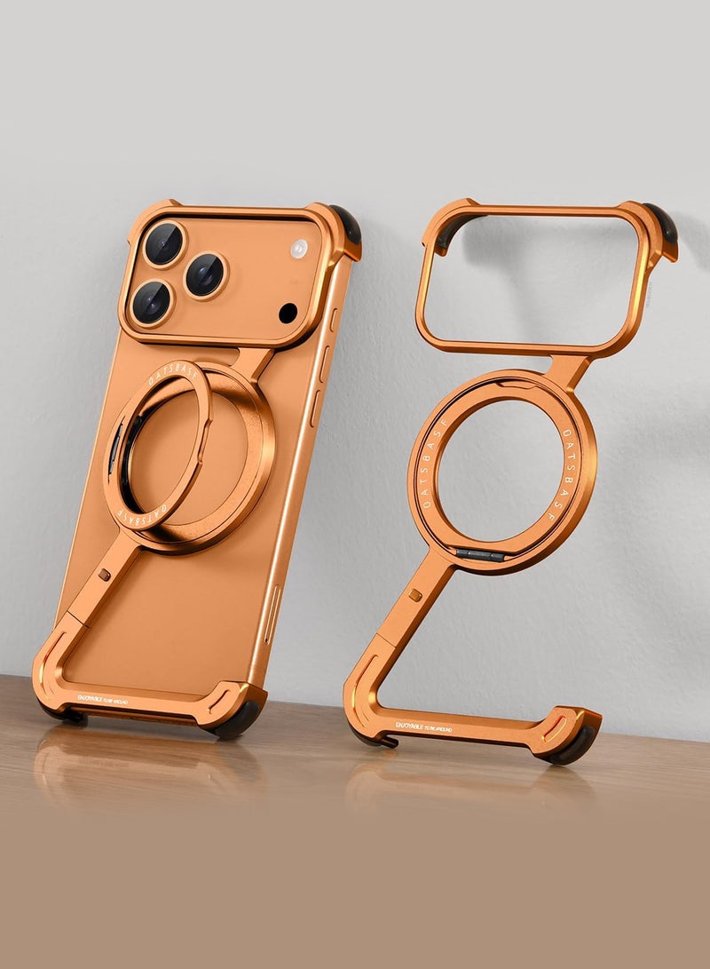 CATANES Magnetic Case Cover for iPhone 17 Pro - 360° Rotation Kickstand Aluminum Metal Frameless Design Protective Shock Grade Shell - Cosmic Orange - Image 3