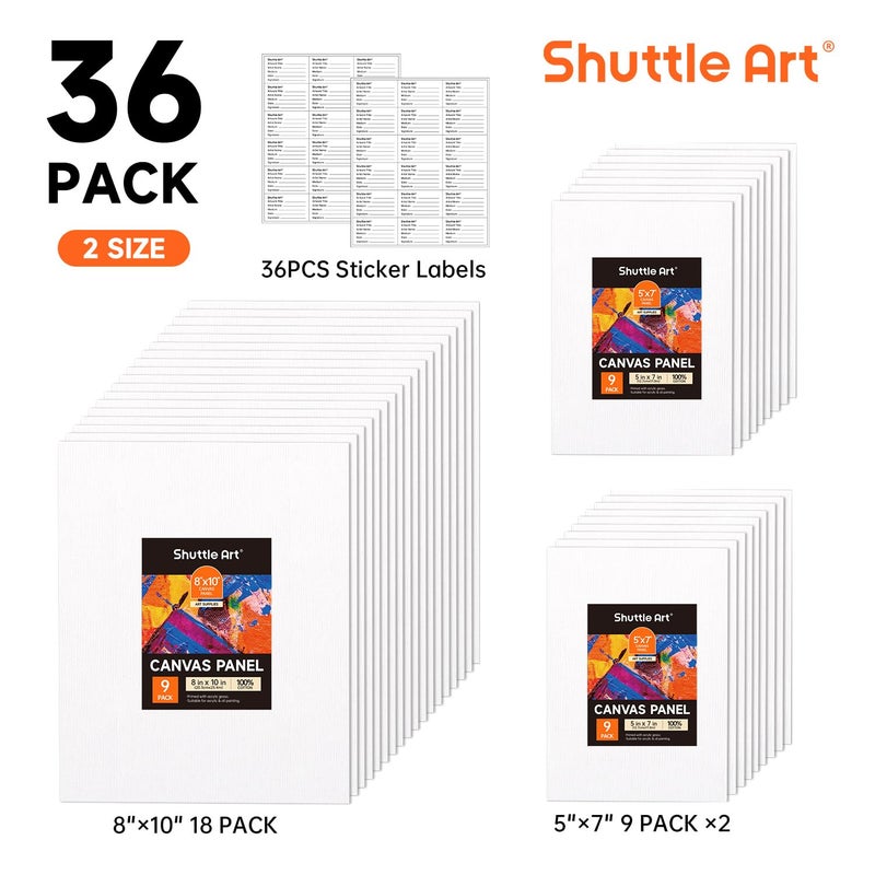 Shuttle Art 36 Pack Canvas for Painting, 5x7 & 8x10 Inch(18 of Each), Primed, 100% Cotton Blank Canvas Boards for Painting, Ideal Art Supplies for Kids Adults Artists Acrylic Oil Painting - Image 2