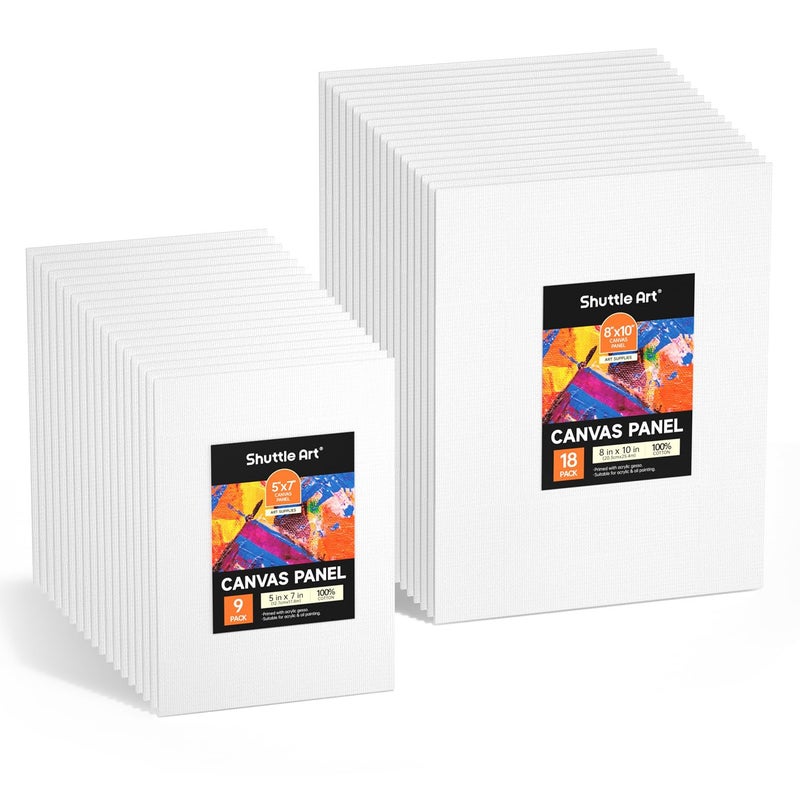 Shuttle Art 36 Pack Canvas for Painting, 5x7 & 8x10 Inch(18 of Each), Primed, 100% Cotton Blank Canvas Boards for Painting, Ideal Art Supplies for Kids Adults Artists Acrylic Oil Painting - Image 1