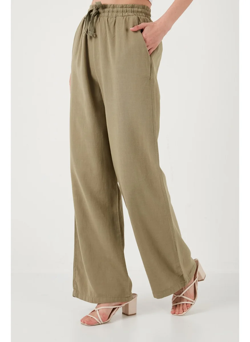 ليلا Cotton Relaxed Fit High Waist Wide Leg Pants Women's Trousers 668YP5118