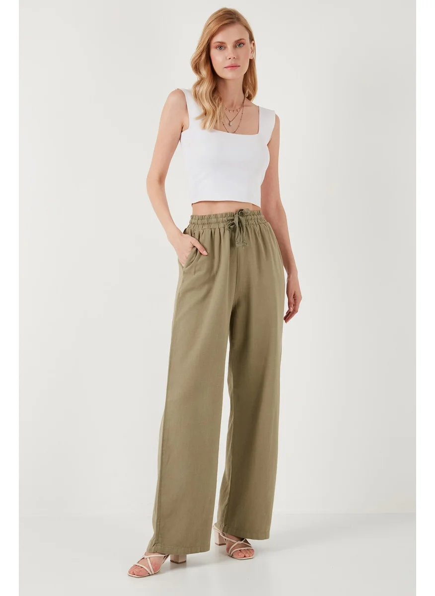 ليلا Cotton Relaxed Fit High Waist Wide Leg Pants Women's Trousers 668YP5118