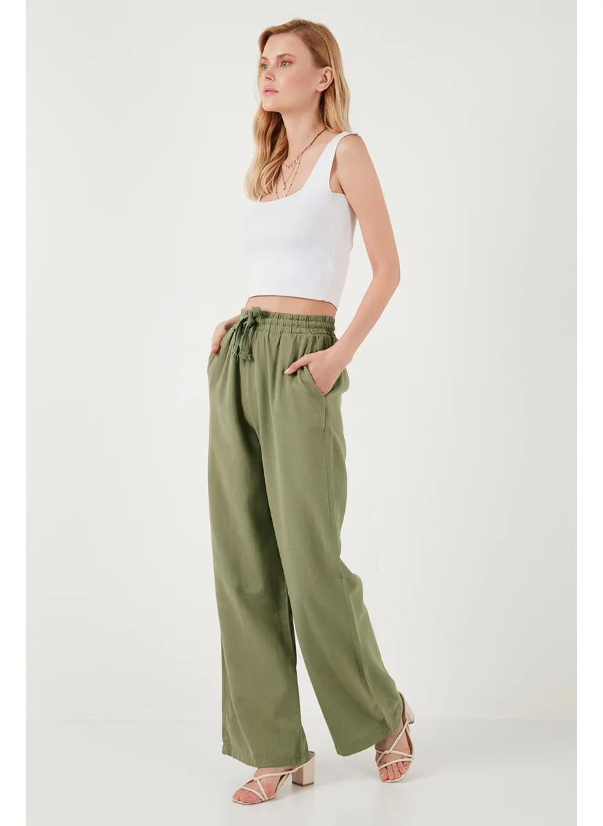 ليلا Cotton Relaxed Fit High Waist Wide Leg Pants Women's Trousers 668YP5118