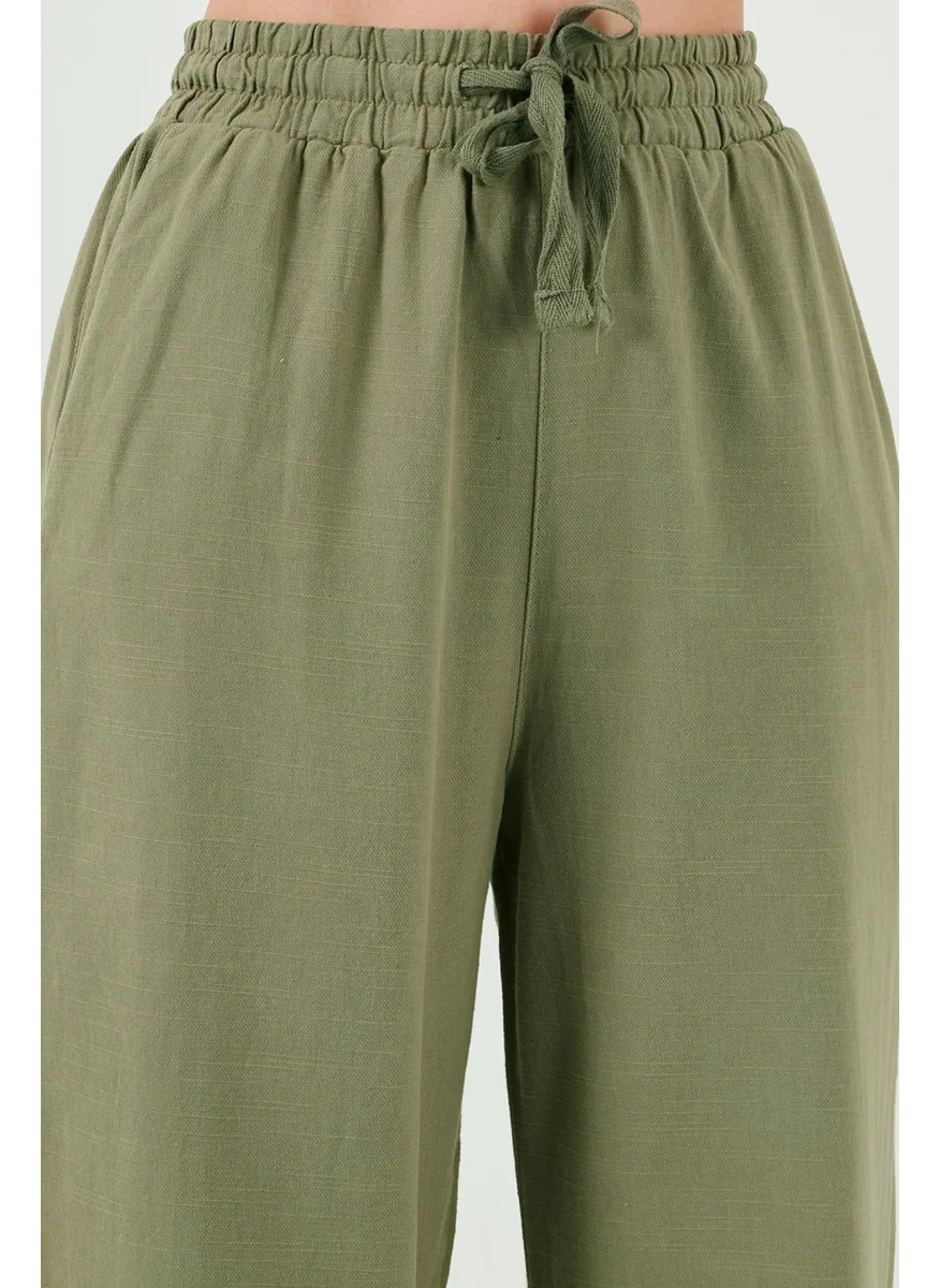 ليلا Cotton Relaxed Fit High Waist Wide Leg Pants Women's Trousers 668YP5118