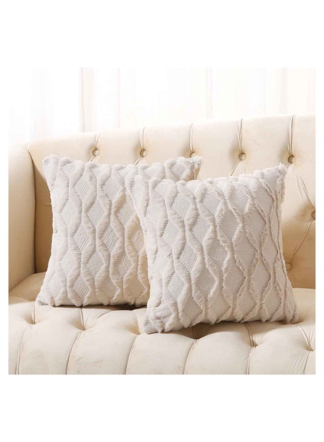 2PCS,Geometric Throw Pillow Covers,18x18 Inches Decorative Farmhouse Velvet Couch Pillow Case Soft Plush Square Boho Cushion Pillowcase, Embroidery, Geometric, Home, Beige - Image 1