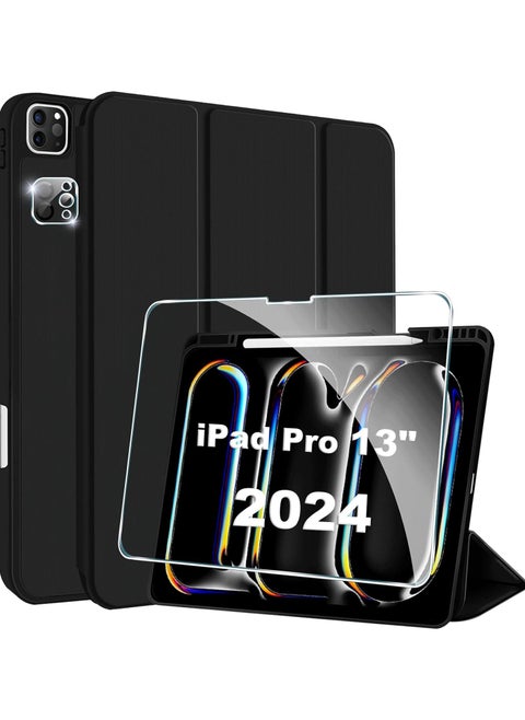 Case for iPad Pro  2024, Soft TPU Silicone Scratch and Drop Resistant with Pencil Holder (Case + Screen Protector + Camera Lens Protector)