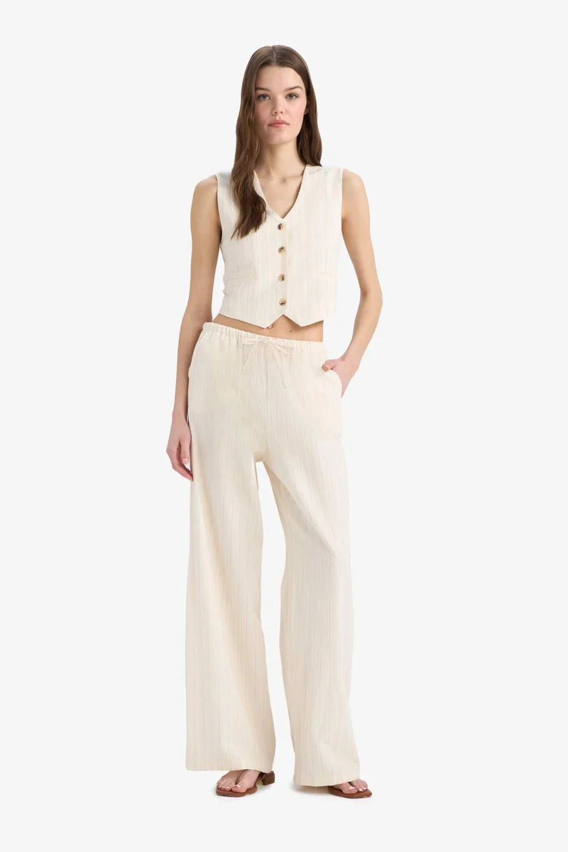 DeFacto Regular Fit V Neck Linen Blend Blazer Vest